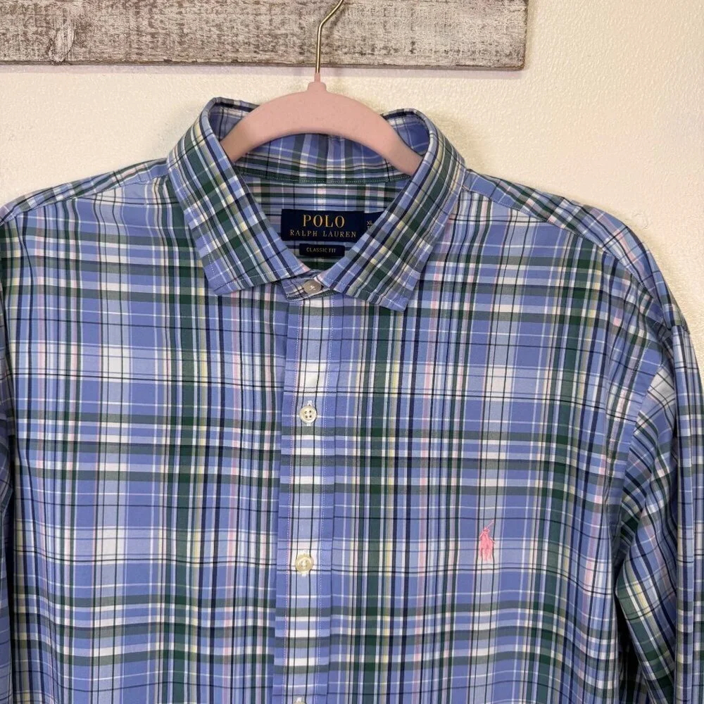Polo Ralph Lauren Men's Classic Fit Plaid Button-Down Shirt XL Blue/Green Preppy